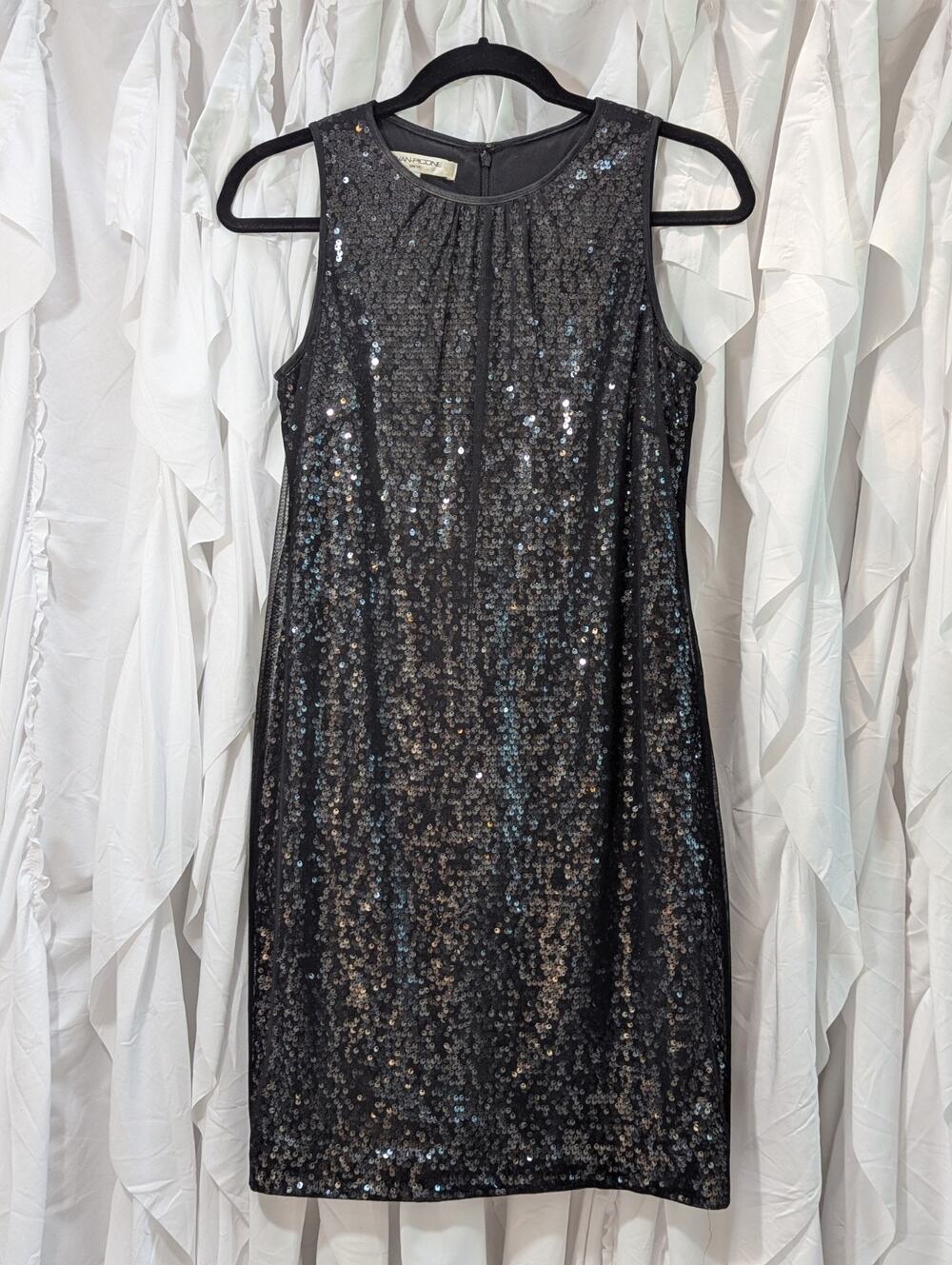 Evan Picone Black Sequin Sheath Dress Womens Size 4 Sleeveless Party Night Out